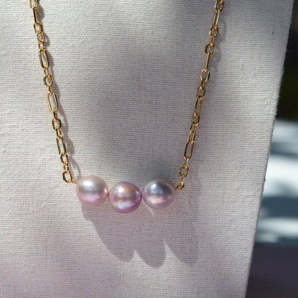 23" Natural Pastel Edison Pearl Necklace – Gold Plated Chain - Picture 5 of 6